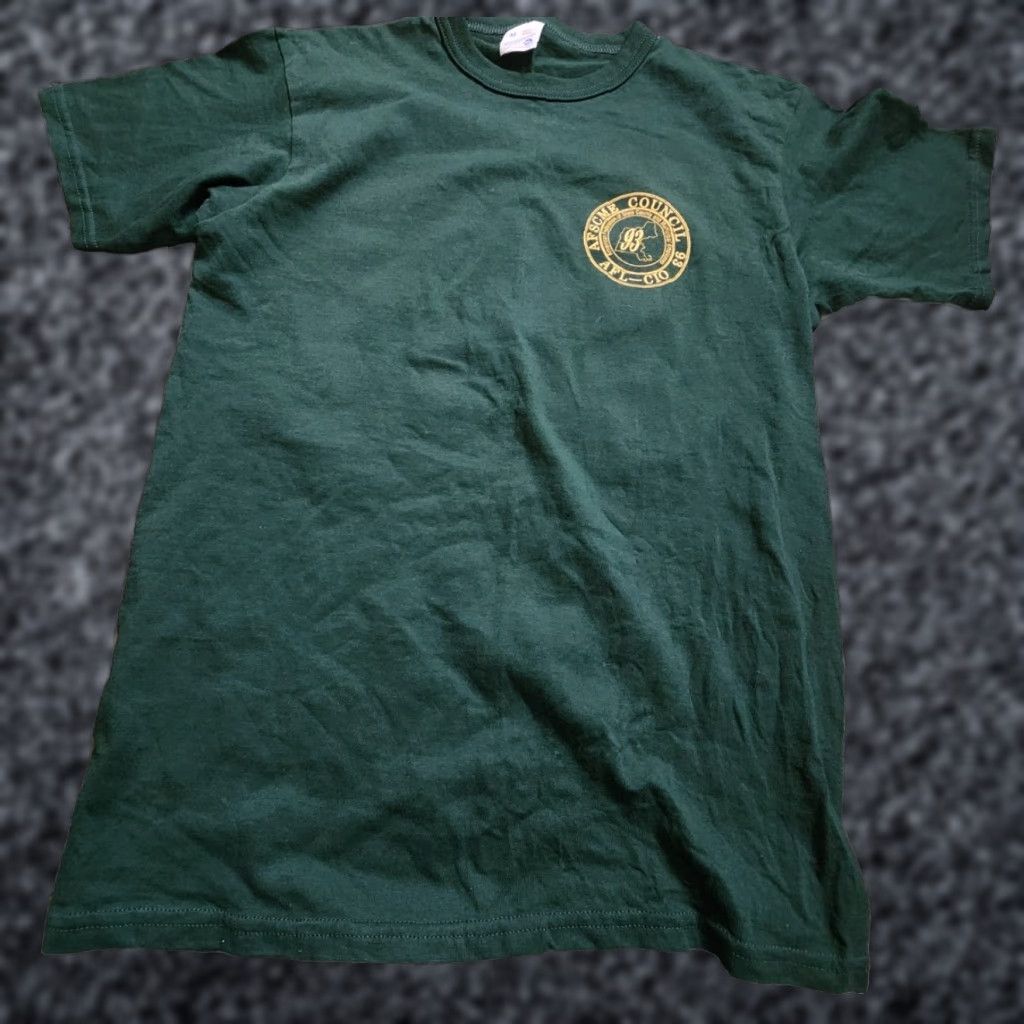 Vintage Vintage Union Line Mens T-Shirt 93 AFSCME Union Made Double-Sided Green Cotton Crew Neck M USA Size US M / EU 48-50 / 2 - 1 Thumbnail