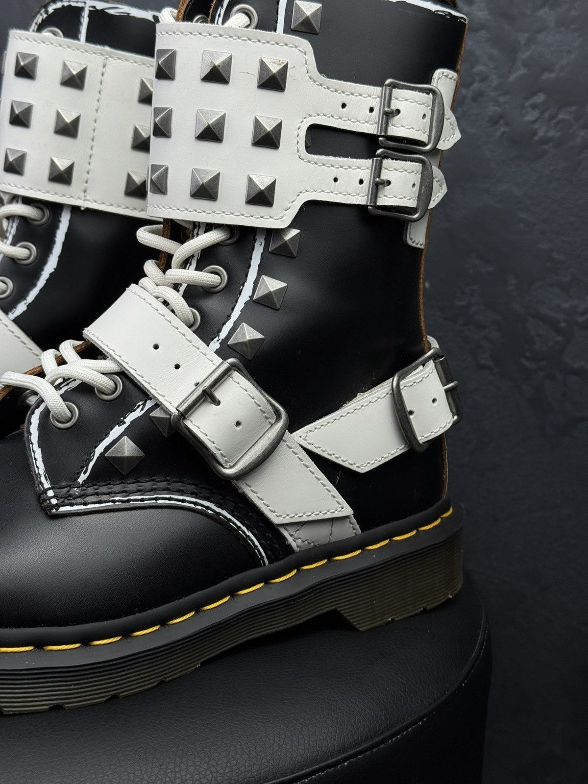 Dr. Martens Dr Martens Joshka Stud Unisex Black White Buckle Boots Size US 8 / IT 38 - 3 Thumbnail