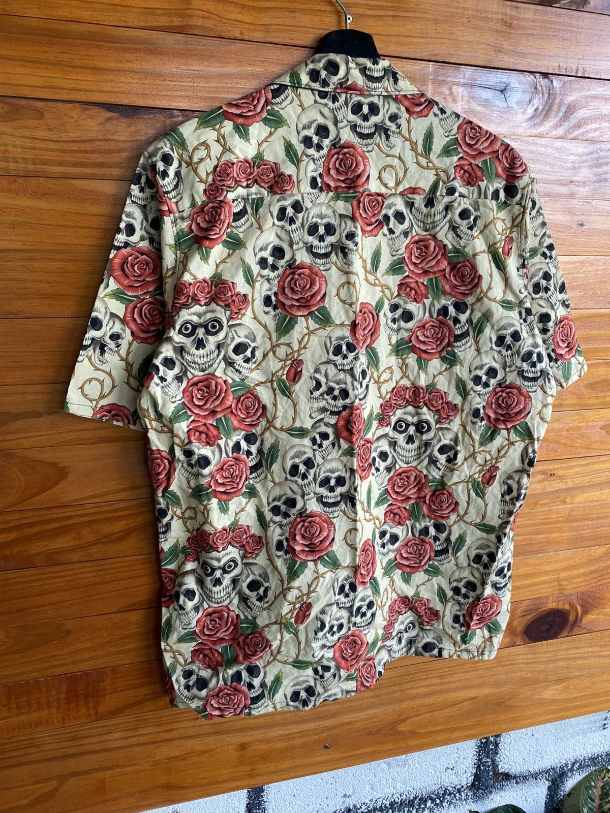 Vintage Rafflesia Designs Skull & Rose Print Shirt – Handmade Gothic Size US L / EU 52-54 / 3 - 12 Thumbnail