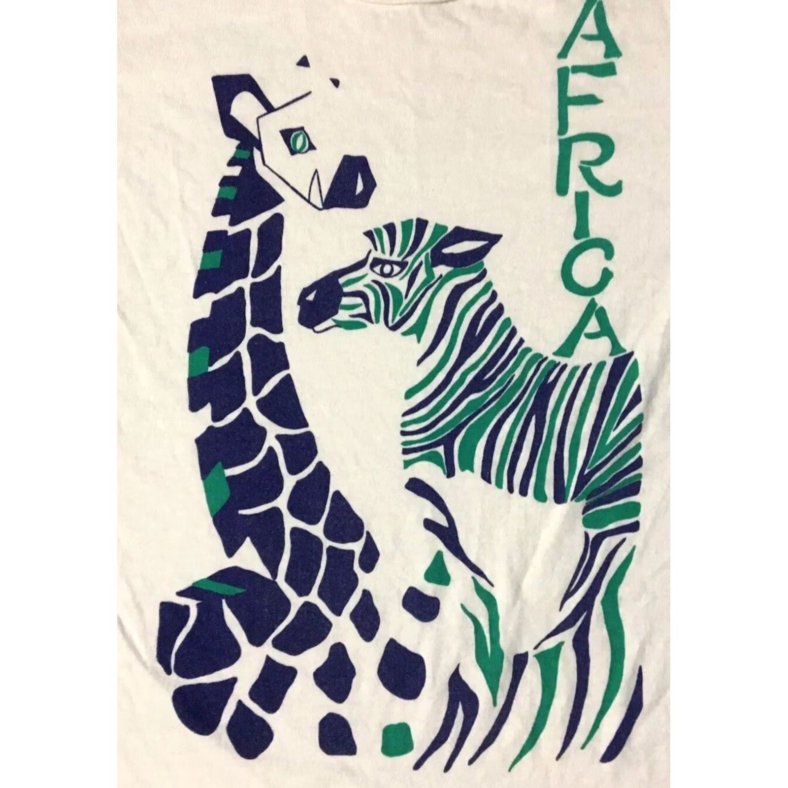 Vintage VINTAGE 90s Africa Zebra Giraffe Abstract Art Nature Grunge Shirt M White Graphic Tee Mens Size US M / EU 48-50 / 2 - 2 Thumbnail