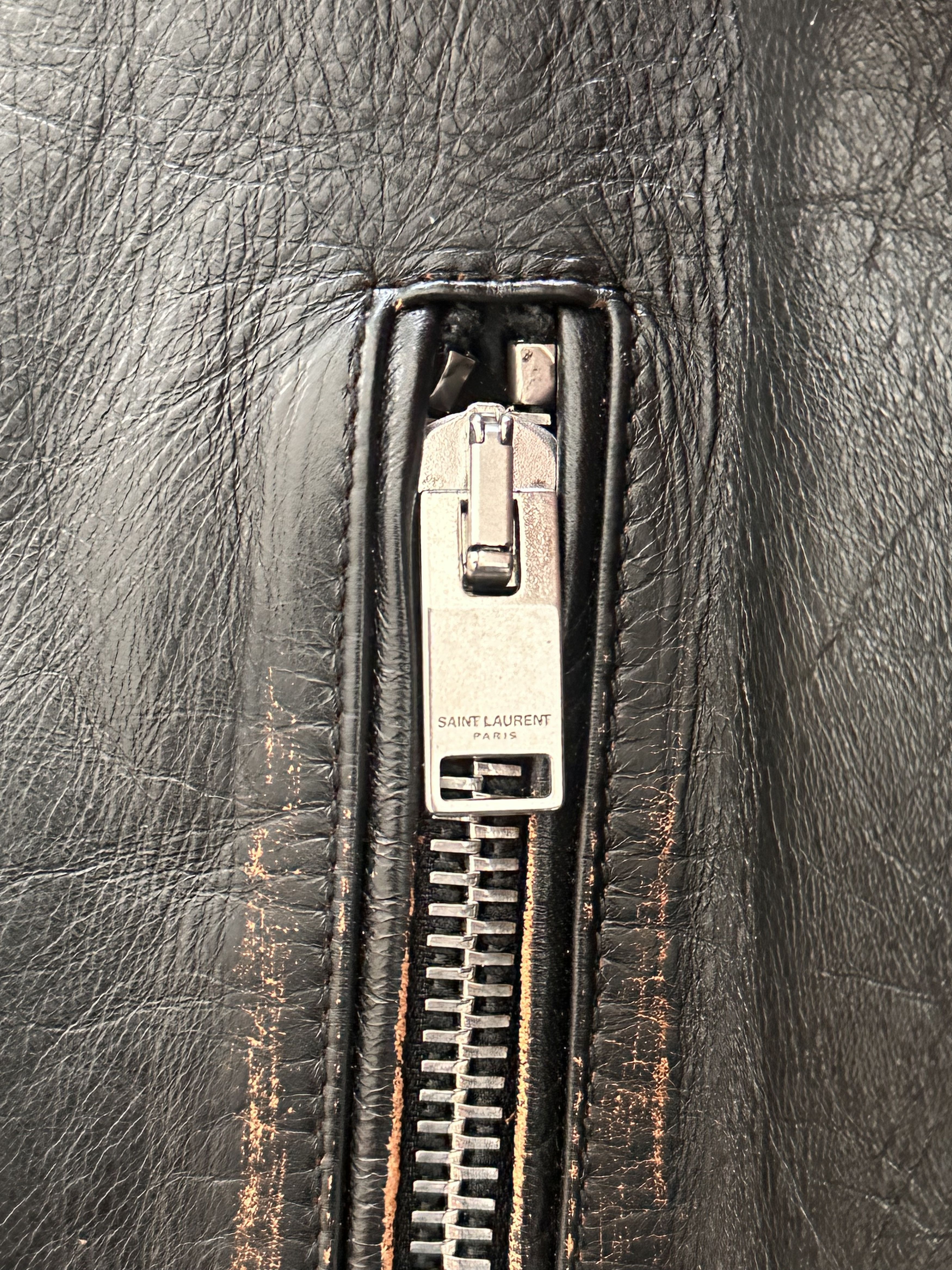 Yves Saint Laurent Saint Laurent Distressed Moto Jacket In Black Leather Size US L / EU 52-54 / 3 - 4 Thumbnail