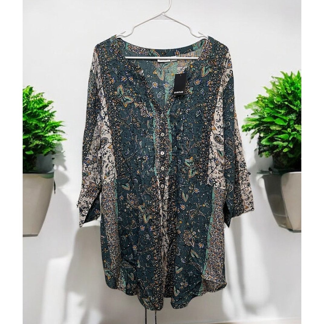 Unknown London Avenue Green Patterned Tunic Blouse Top Plus Sz 22/24 Size 3XL / US 20-22 - 1 Thumbnail