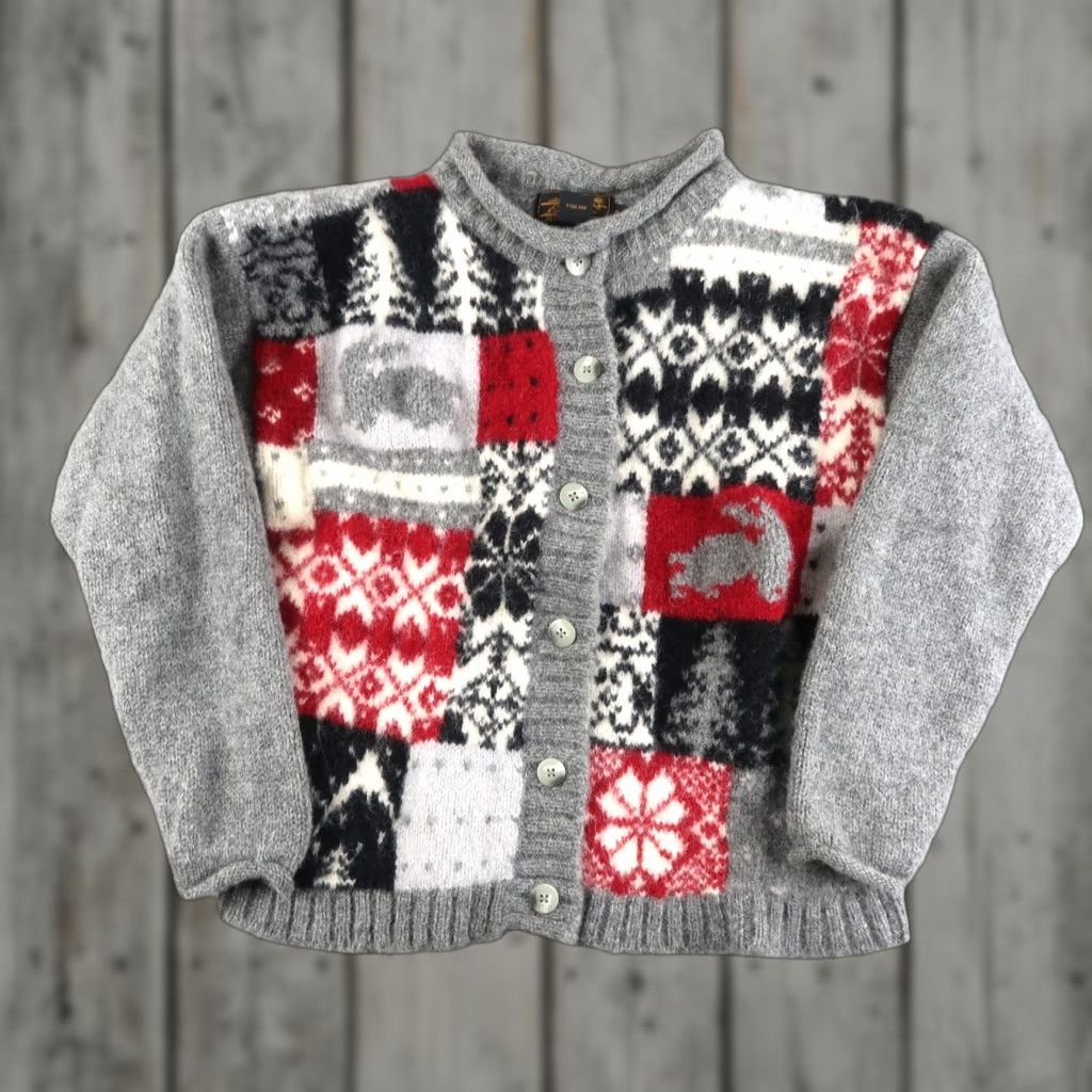 Eddie Bauer VINTAGE Eddie Bauer Sweater Womens S Gray Wool Cardigan Fair Isle Rabbit 90s Size S / US 4 / IT 40 - 1 Thumbnail