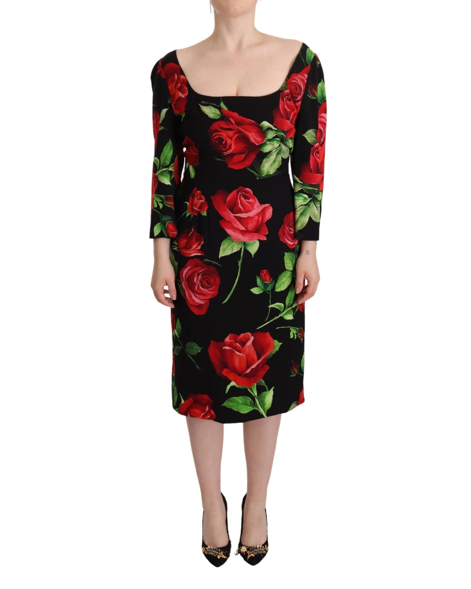 image of Dolce Gabbana Floral Print Silk Sheath Dress in Black, Women's (Size XS)