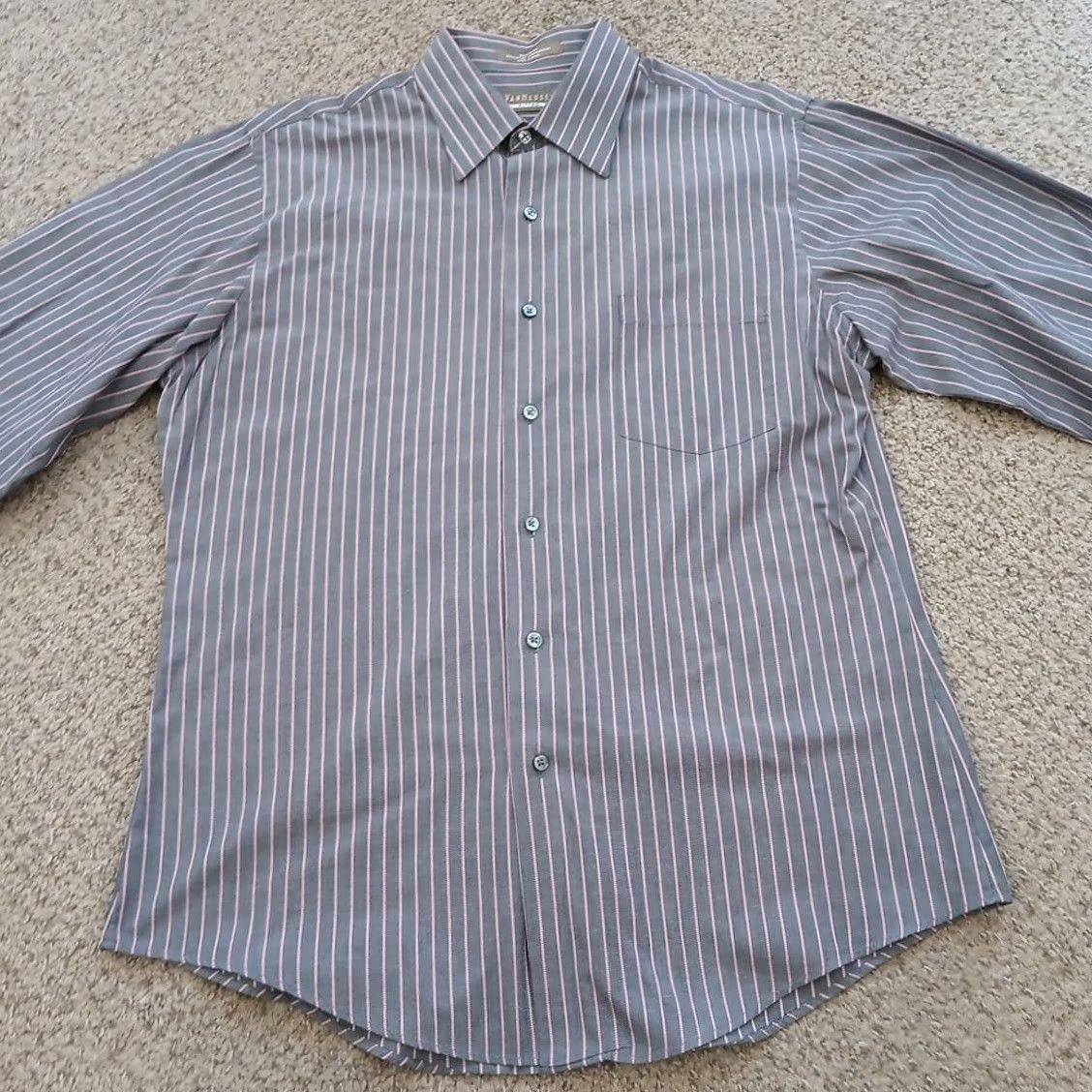 Van Heusen Van Heusen Shirt Mens Large Fitted Gray Pink Striped Long Sleeve Button Up Size US L / EU 52-54 / 3 - 4 Thumbnail