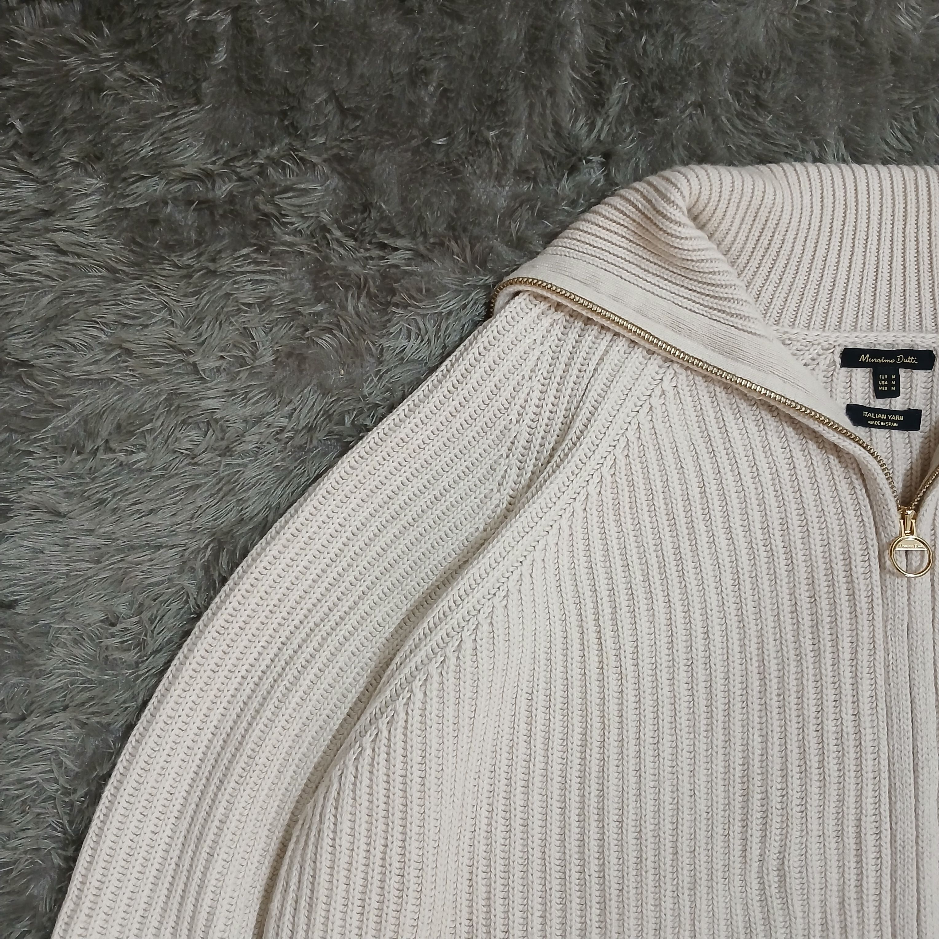 Massimo Dutti Massimo Dutti Double Zipper Knit Cream Sweater Size M / US 6-8 / IT 42-44 - 4 Thumbnail