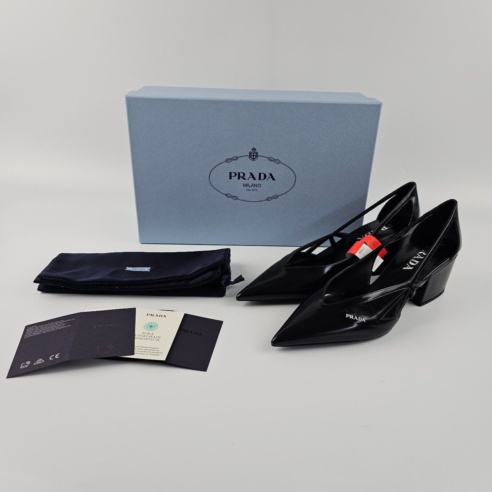 PRADA Cut-Out Black Leather 55mm Pumps New And Authentic