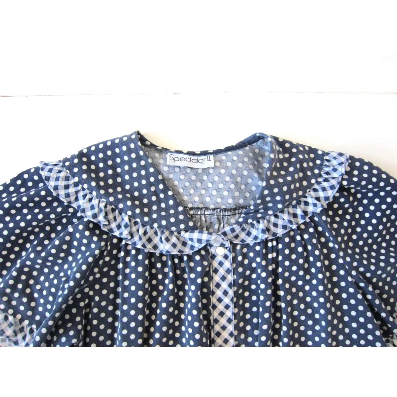 Vintage Vtg Spectator II Blue White Polka Dot Pocket Button Down Maxi Muumuu Dress M-L Size L / US 10 / IT 46 - 7 Thumbnail