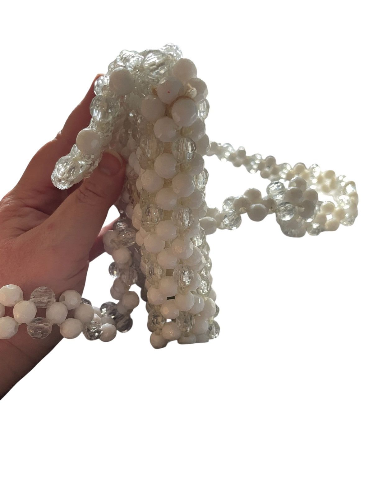 Vintage 1960s white/clear beaded woven handmade satchel handbag Size ONE SIZE - 8 Thumbnail