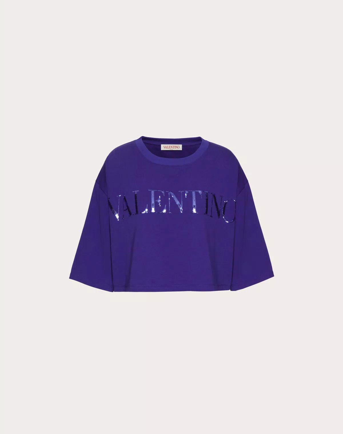 Valentino o1s1wg110426 Embroidered Jersey T-Shirt in Blue Size L / US 10 / IT 46 - 1 Thumbnail