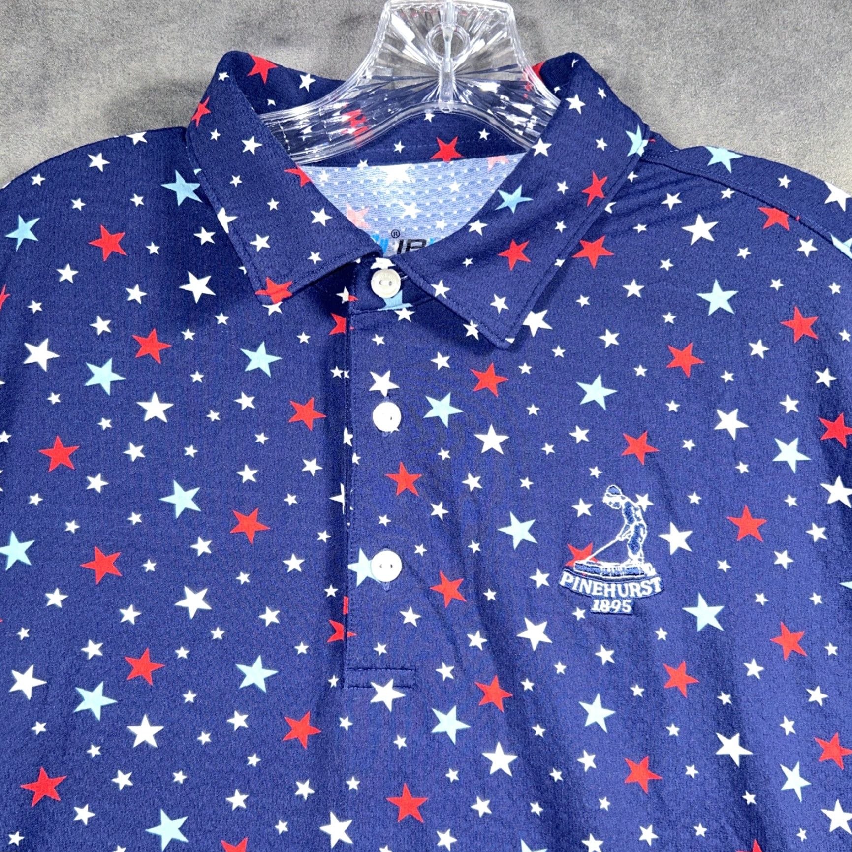 Vintage IBKUL Golf Polo Blue Star Print Pinehurst 1895 Logo Size XL Performance Stretch Size US XL / EU 56 / 4 - 2 Thumbnail