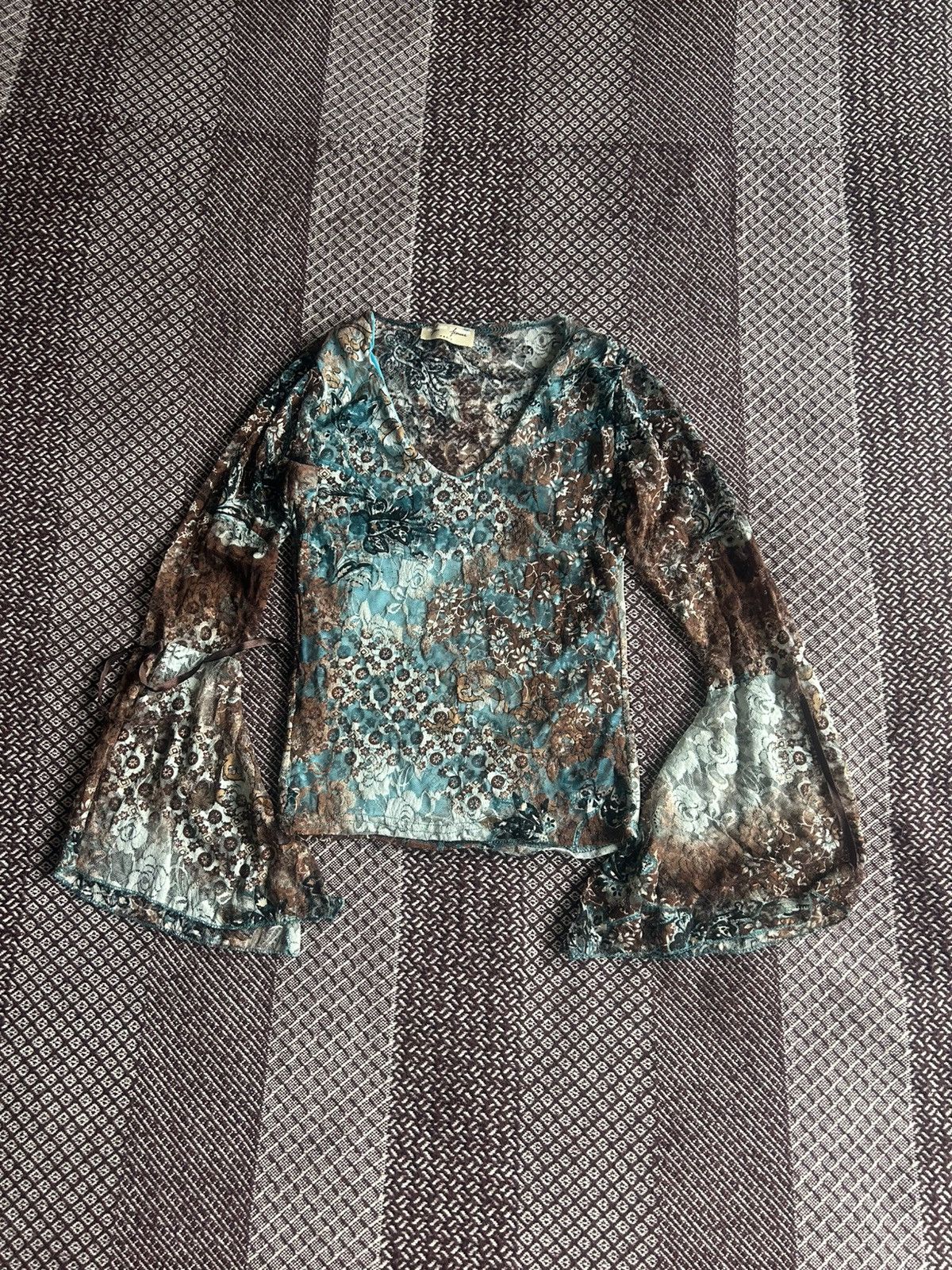 Japanese Brand × Vintage Vintage 90s Y2K Mesh Sleeve Top Shirt Galtier Style Hippie Size S / US 4 / IT 40 - 1 Thumbnail