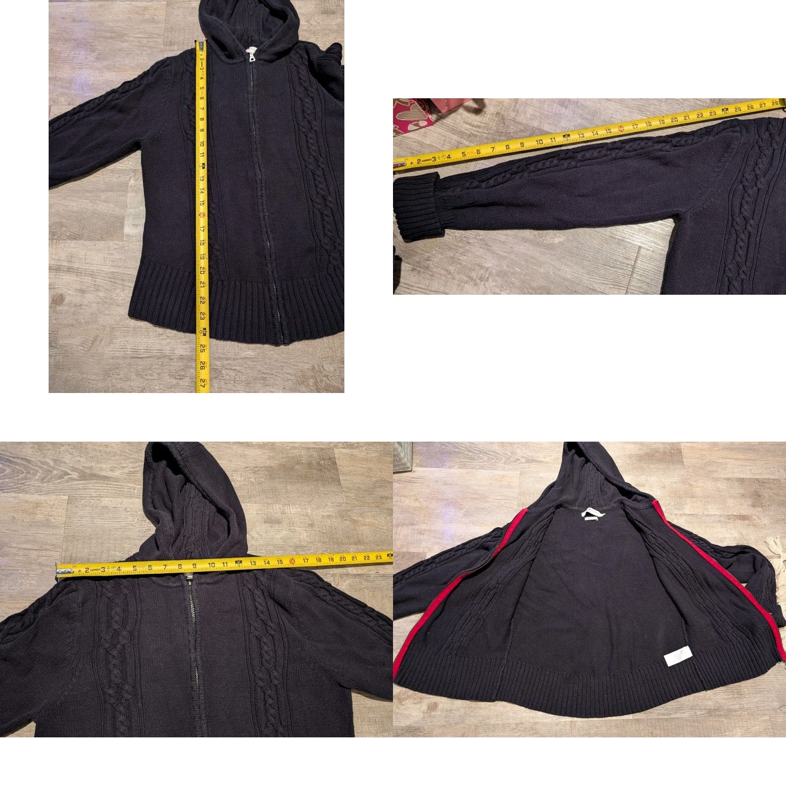 Tommy Hilfiger VINTAGE Tommy Hilfiger Women’s Sweater Full Zip Hooded Cable Knit Black XL Japan Size XL / US 12-14 / IT 48-50 - 9 Thumbnail