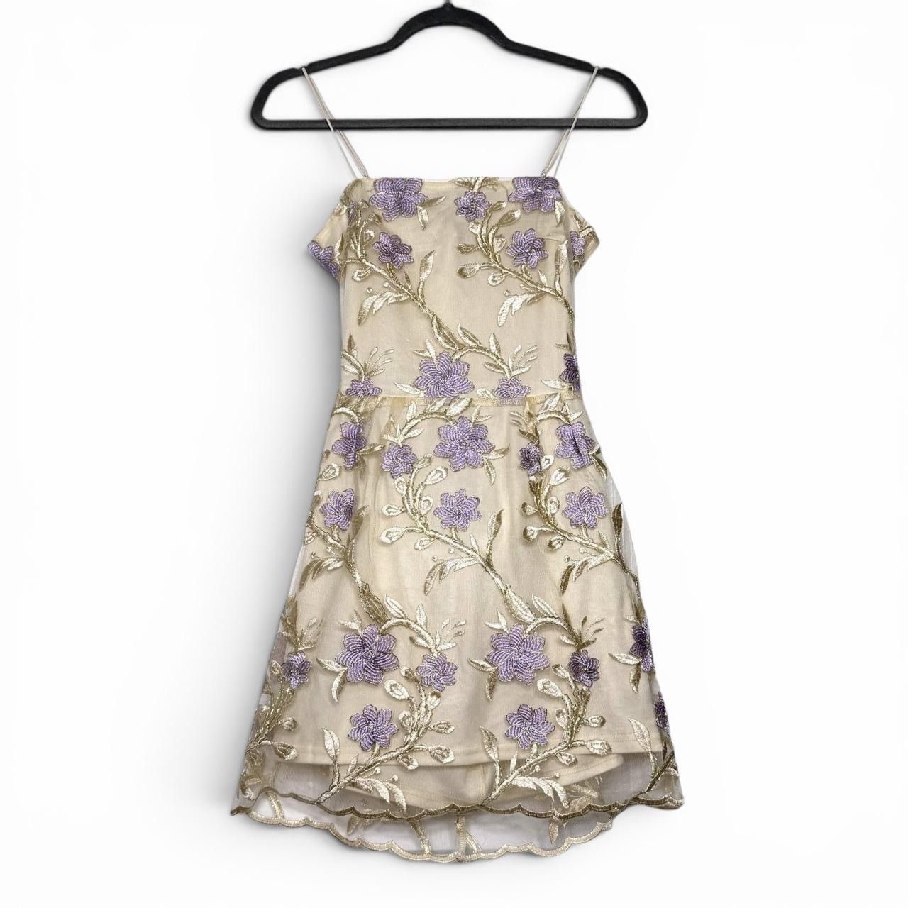 Other Lucy In The Sky Amari Gold Floral Mesh Dress
