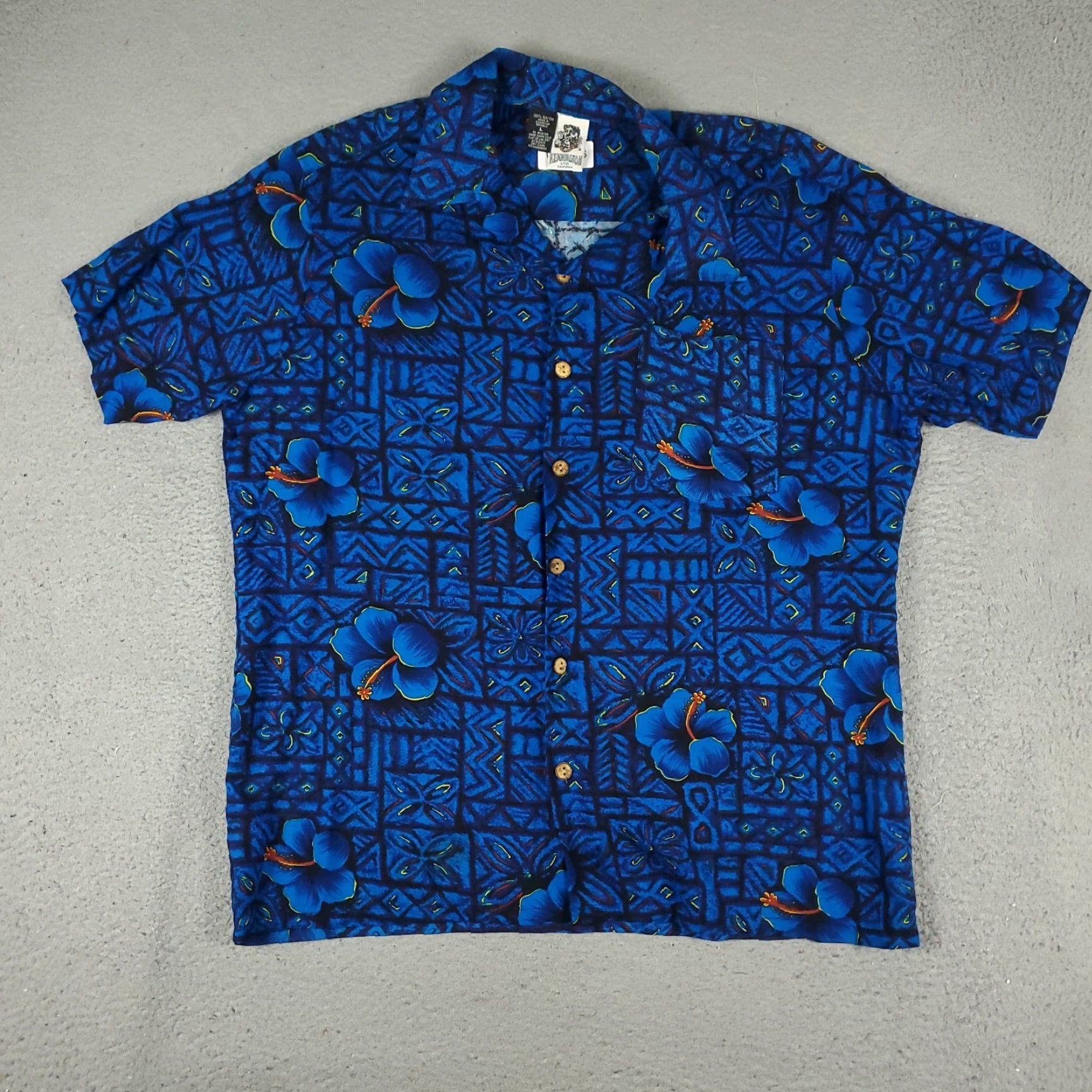 Vintage Kennington Shirt Mens Large Blue Rayon Hawaiian Camp Collar Button Up Polyester Size US L / EU 52-54 / 3 - 2 Thumbnail