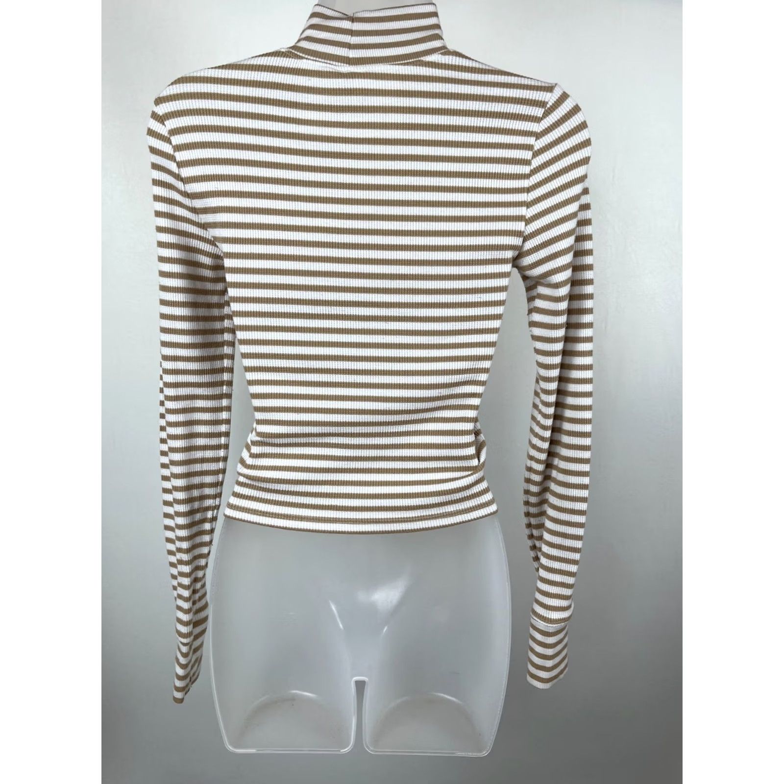 American Eagle Outfitters American Eagle Outfitters Top Womens S White Brown Stripe Turtleneck Long Sleeve Casual Size S / US 4 / IT 40 - 5 Thumbnail