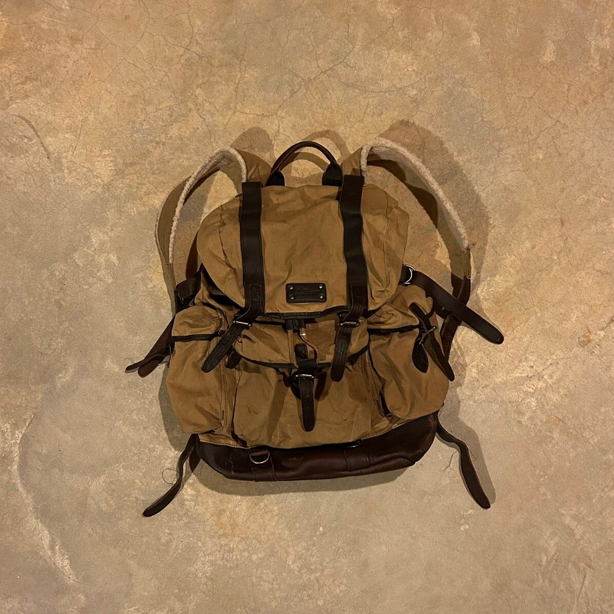 Pre-owned Archival Clothing X L L Bean Crazy Vintage 90's Ll Bean Canvas Leather Accent Backpack In Brown