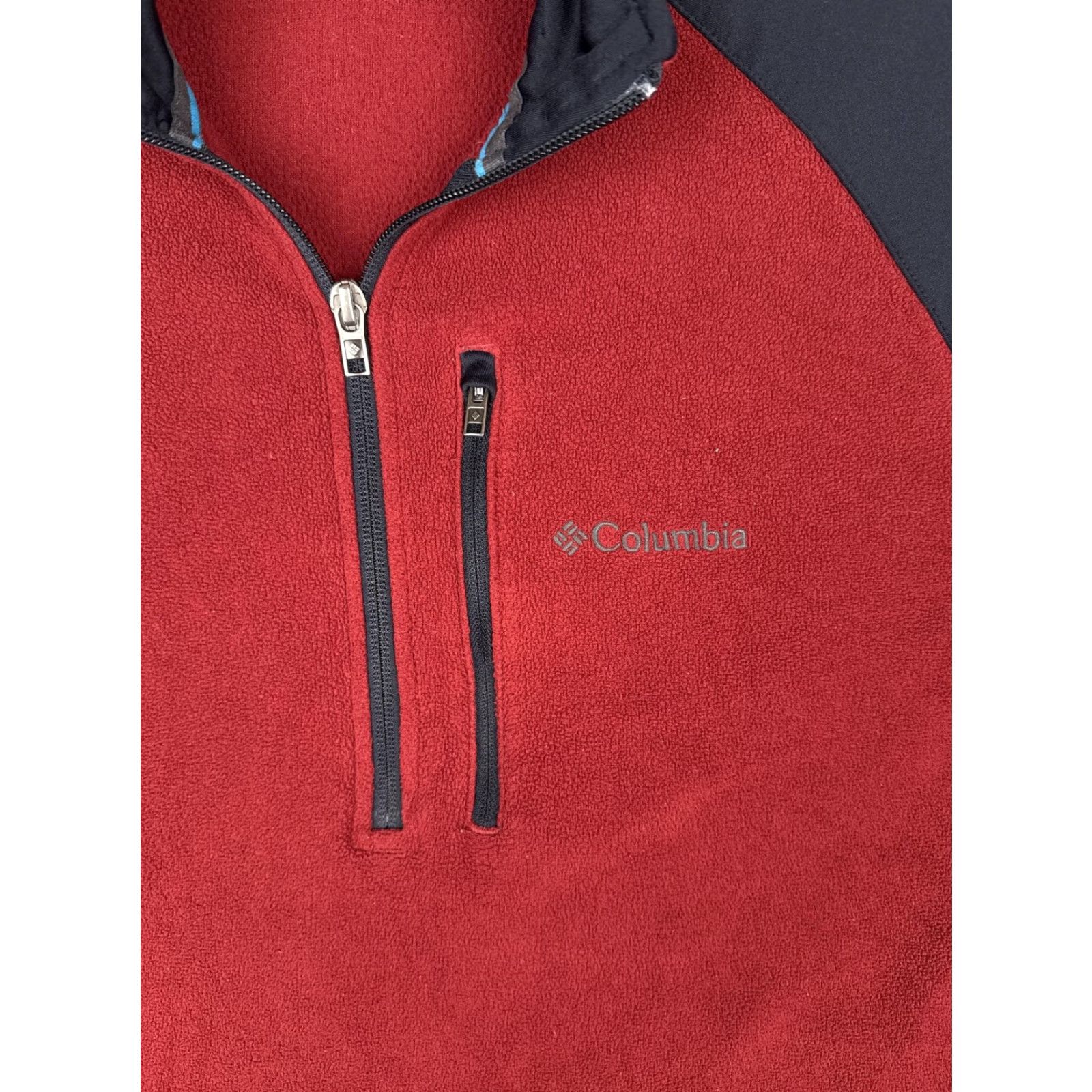 Vintage Columbia Sweater Womens L Red Black Fleece 1/4 Zip Mock Neck Pullover Raglan Sleeve Pockets Size L / US 10 / IT 46 - 6 Thumbnail