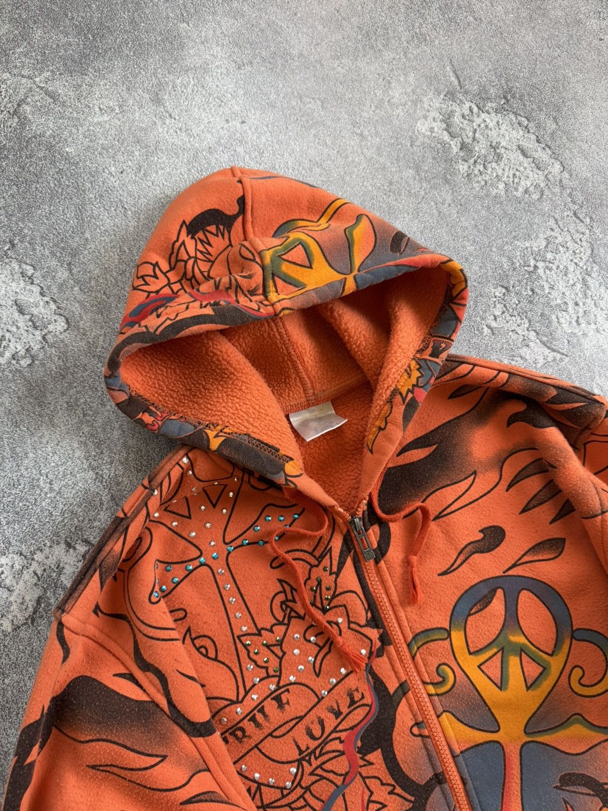 Ed Hardy True Love all printed tattoo rhinestones skeleton hoodie zip Size US L / EU 52-54 / 3 - 2 Thumbnail