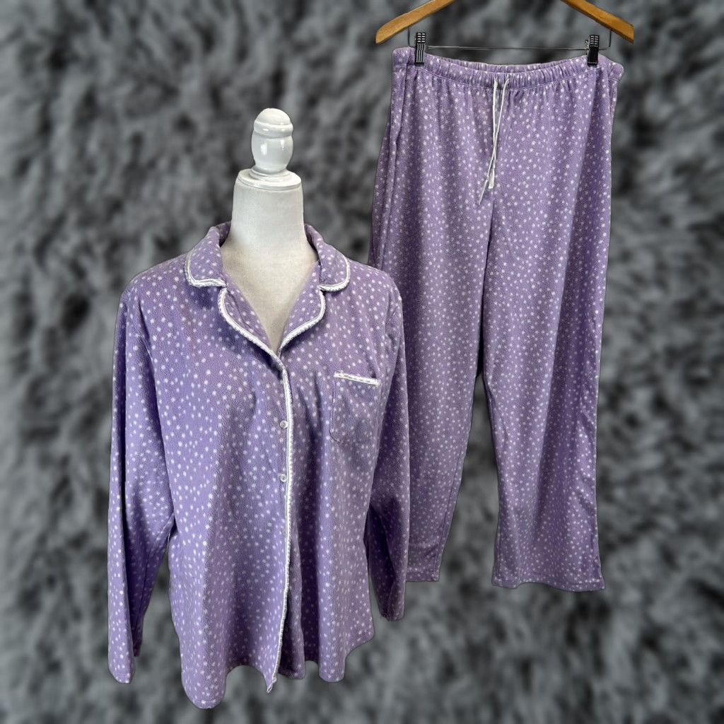 Ariat Aria Pajama Set Women XL Purple Polka Dot Soft Fleece 2-Piece GUC Size ONE SIZE - 1 Thumbnail