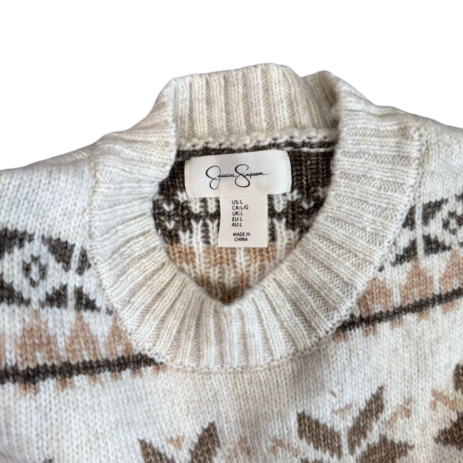 Jessica Simpson Jessica Simpson Patterned Cropped Sweater in Cream, Size L Size L / US 10 / IT 46 - 2 Thumbnail