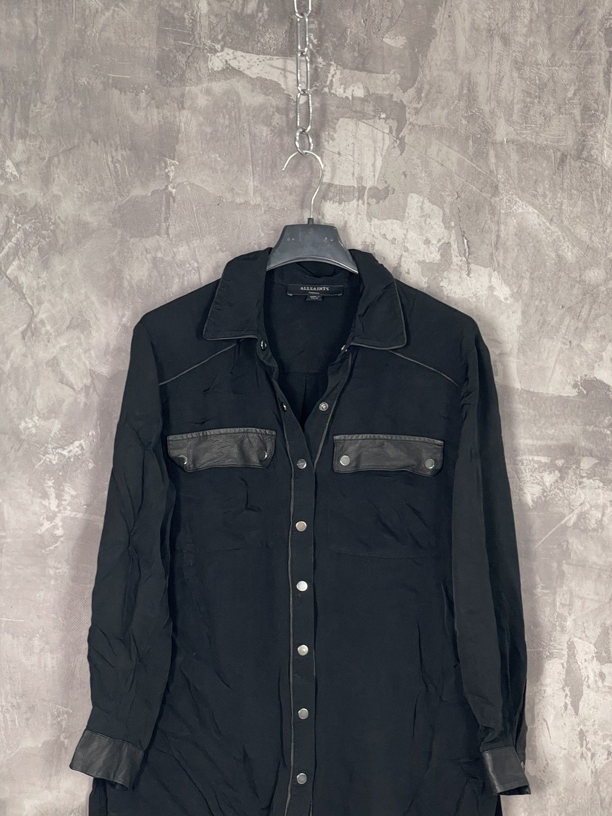 Allsaints × Japanese Brand Allsaints Y2K Avant Garde Black Archive Button Up Shirt Size S / US 4 / IT 40 - 2 Thumbnail