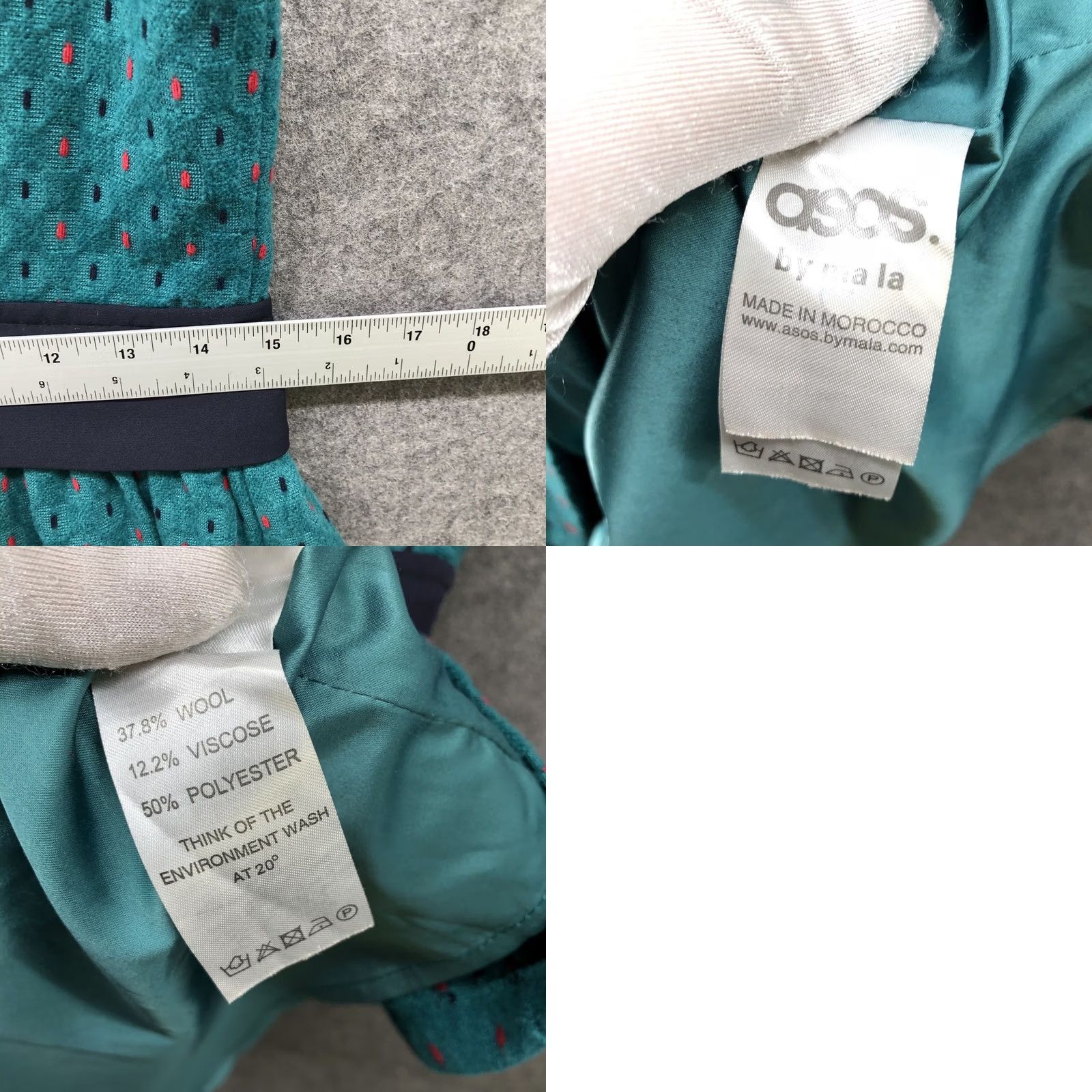 Asos ASOS Wool Blend Dress Womens L Teal Sleeveless A-Line Knee Length Twee Retro Formal Casual Party/Cocktail Size L / US 10 / IT 46 - 8 Thumbnail