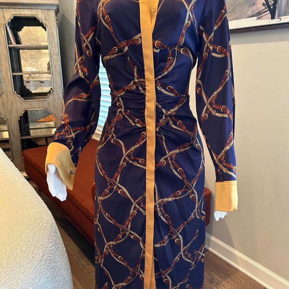 Designer Jonathan Simkhai Saddle-Print Ruched Long-Sleeve Shirtdress Size L / US 10 / IT 46 - 8 Thumbnail