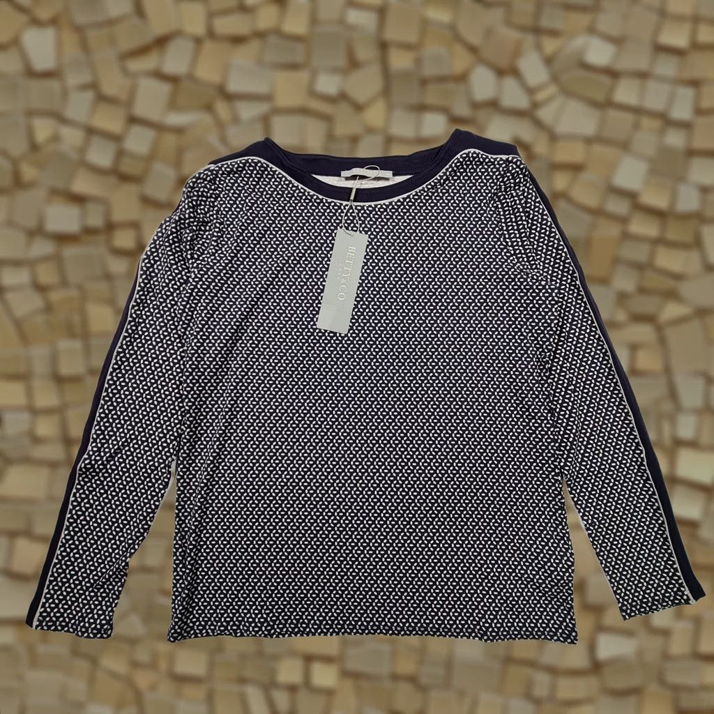 CO Betty & CO Womens T Shirt Navy Blue 14 UK Geometric Print Long Sleeve Stretch Top Size XL / US 12-14 / IT 48-50 - 1 Thumbnail