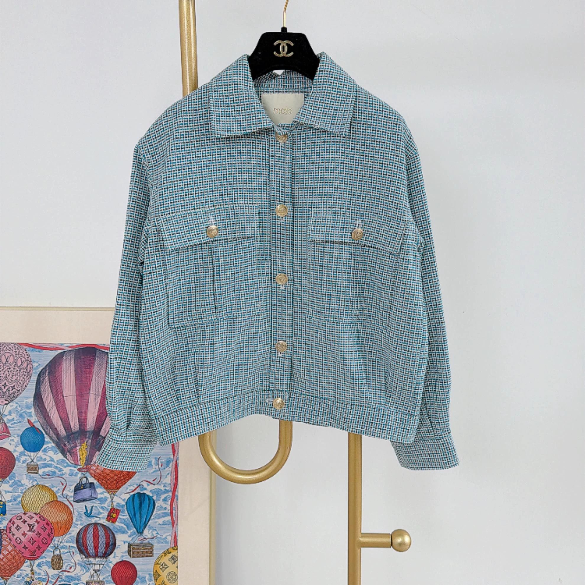 Maje Maje Blue Checkered Jacket Size 36 Size XS / US 0-2 / IT 36-38 - 1 Thumbnail