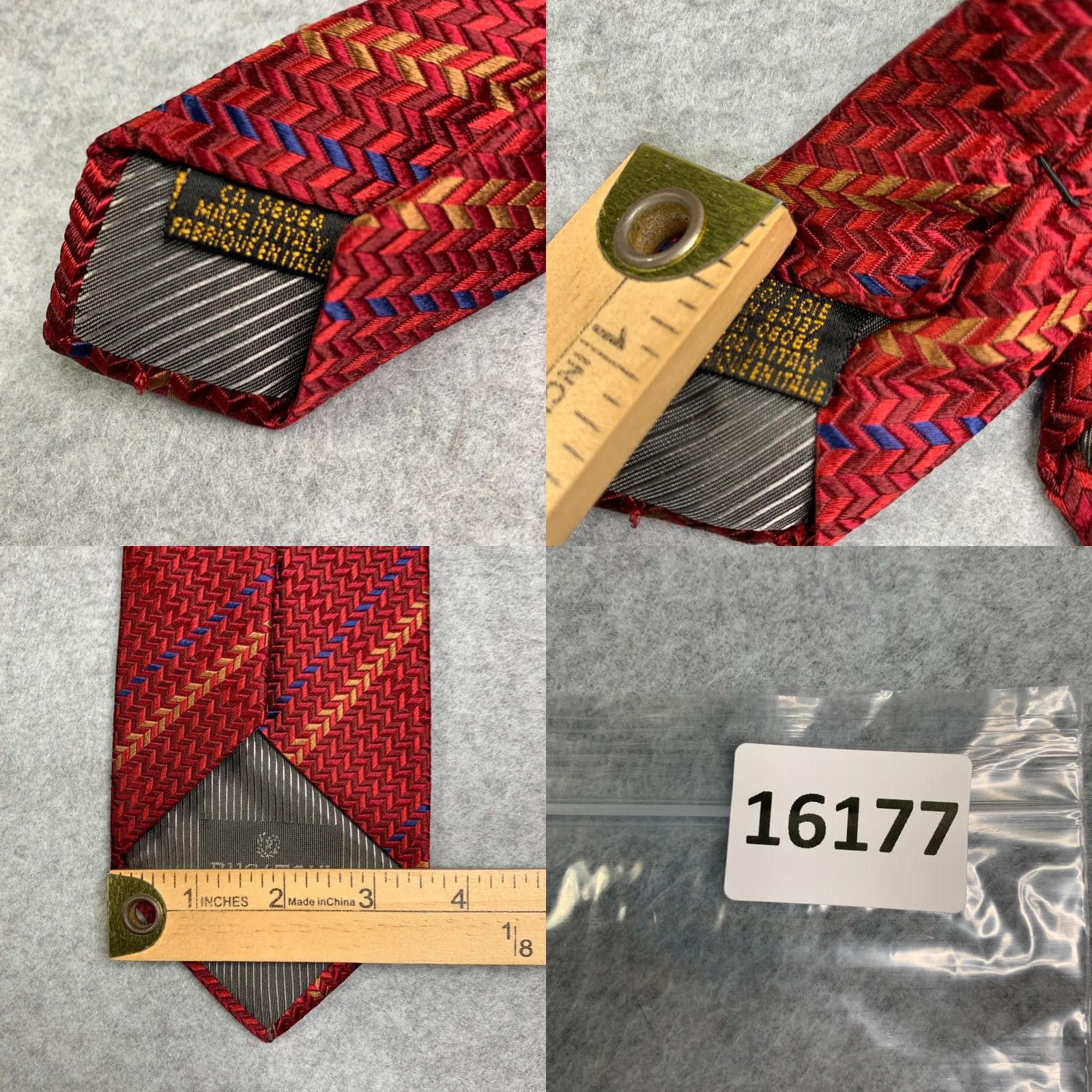BUGATCHI VINTAGE Bugatchi Uomo Necktie Red Geometric Silk Made In Italy Mens Size ONE SIZE - 8 Thumbnail
