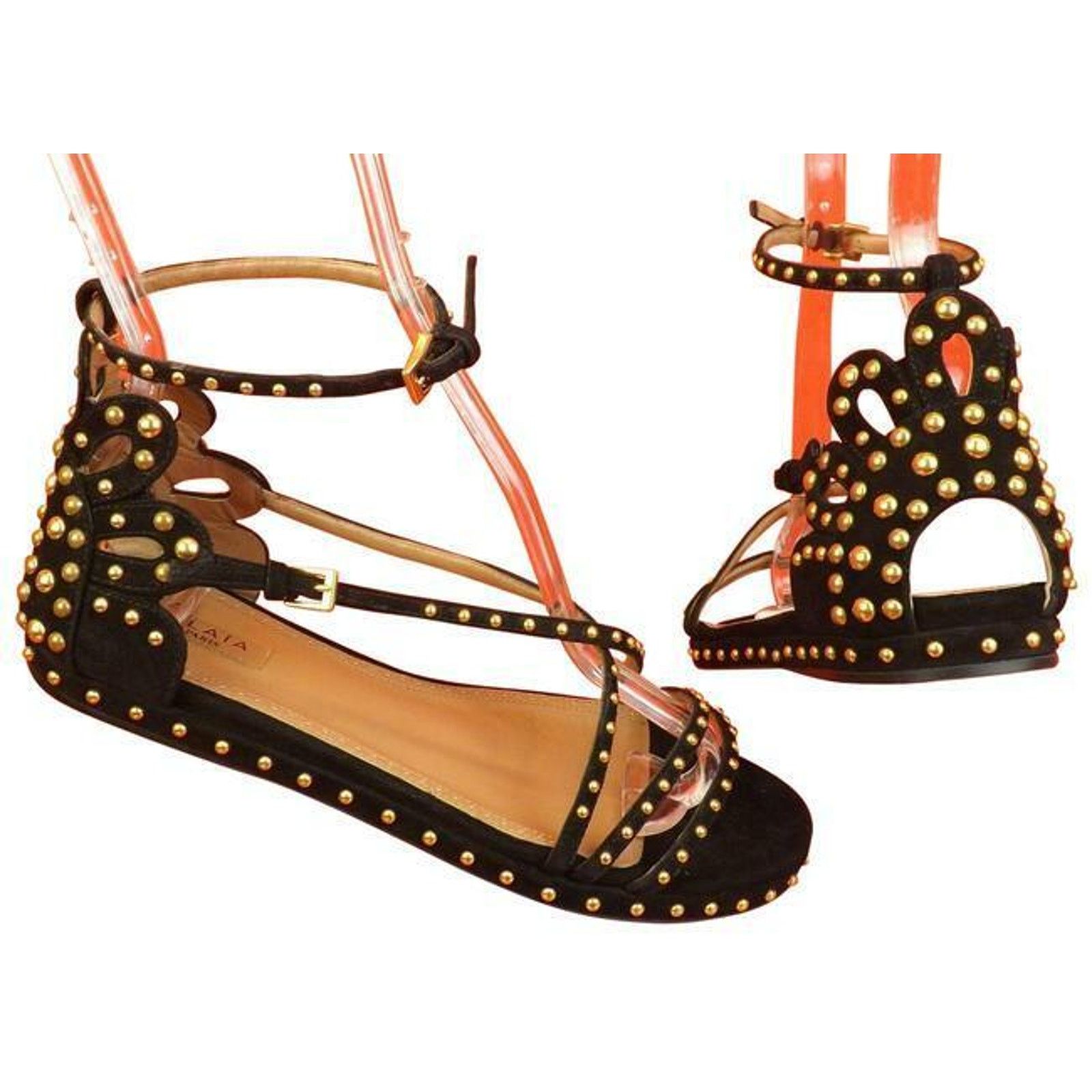 Alaia NEW ALAIA BLACK SUEDE CRISSCROSS GOLD STUDS SANDALS 36.5 Size US 6.5 / IT 36.5 - 1 Thumbnail