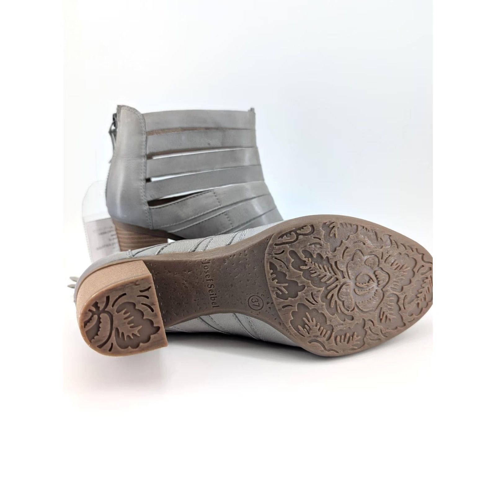Vintage VINTAGE? No. (But follow rules) Josef Seibel Booties Womens 6.5 Gray Strappy Ankle Block Heel Zip 87901 Size US 7 / IT 37 - 7 Thumbnail