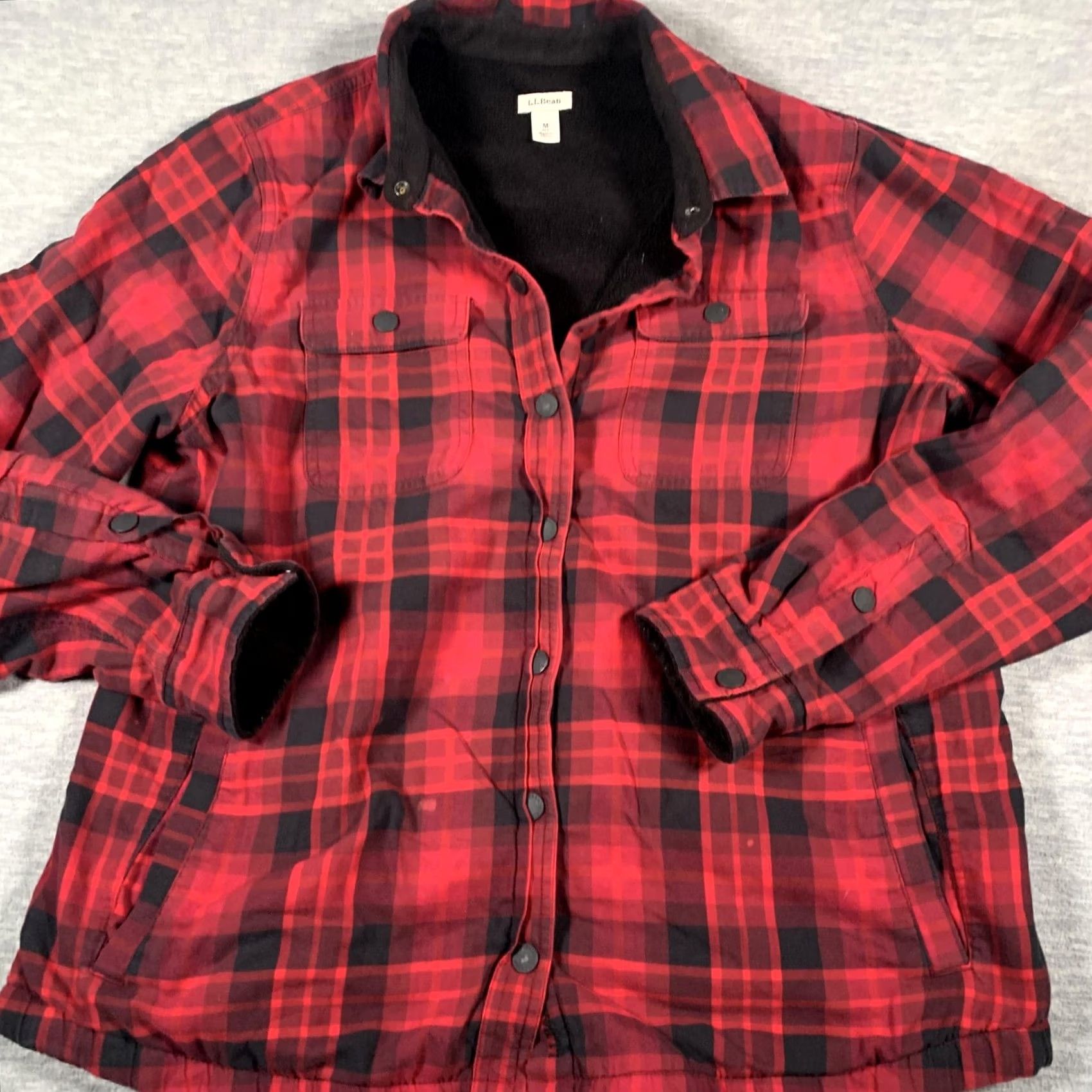Vintage LL Bean Jacket Mens Medium Red Plaid Fleece Lined Snap Front Outdoor Workwear Size US M / EU 48-50 / 2 - 3 Thumbnail