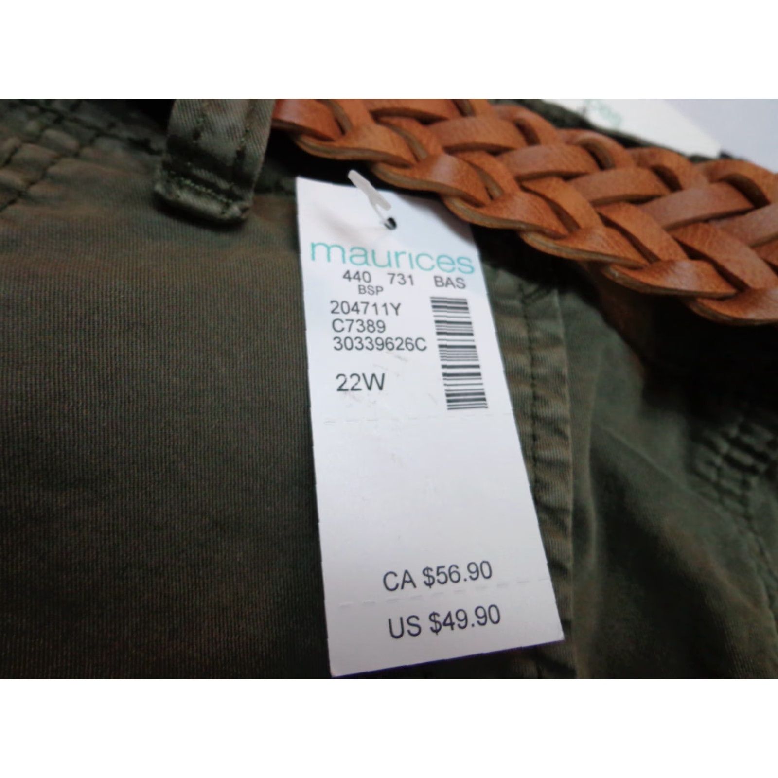 Vintage Maurices Belted Shorts Womens 22 Green Mid Rise with Belt Pocket NEW Size 40" / US 18 - 2 Thumbnail