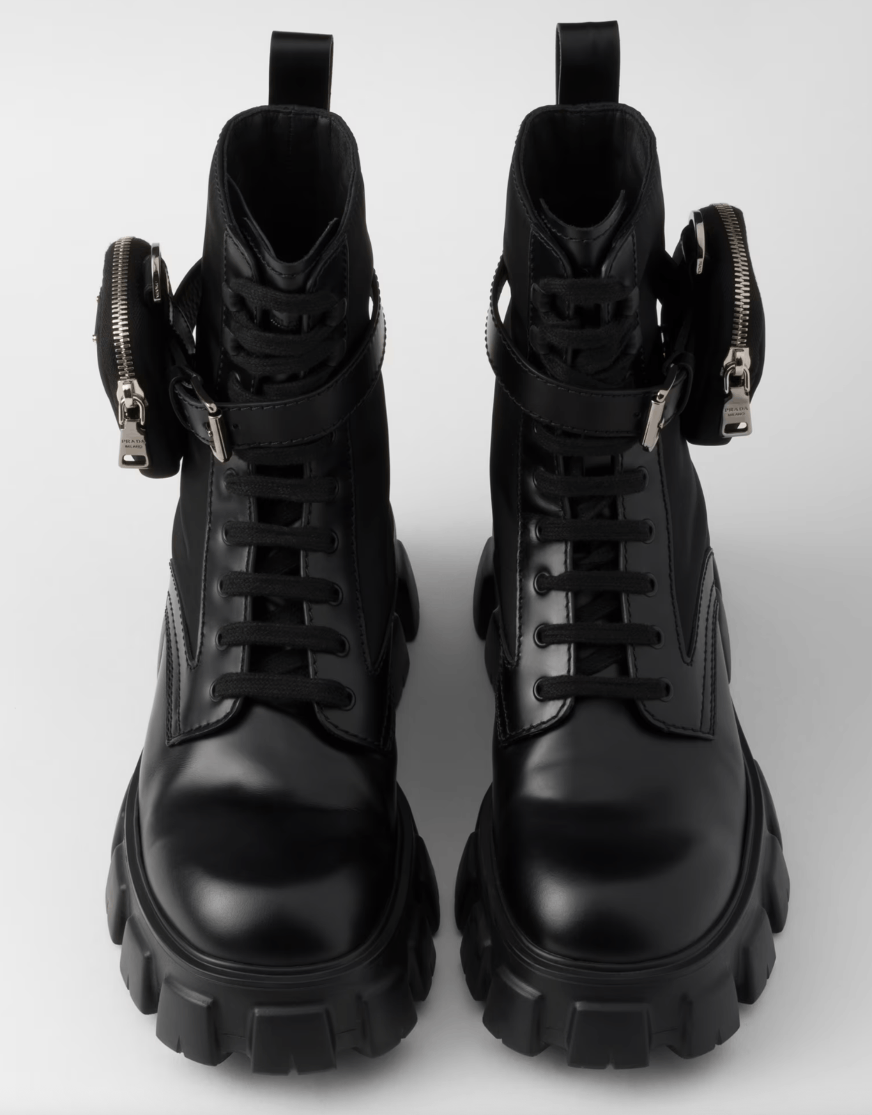 Prada Prada Monolith Leather Nylon Pouch Lug Sole Combat Boot 41.5 Size US 11.5 / IT 41.5 - 8 Thumbnail