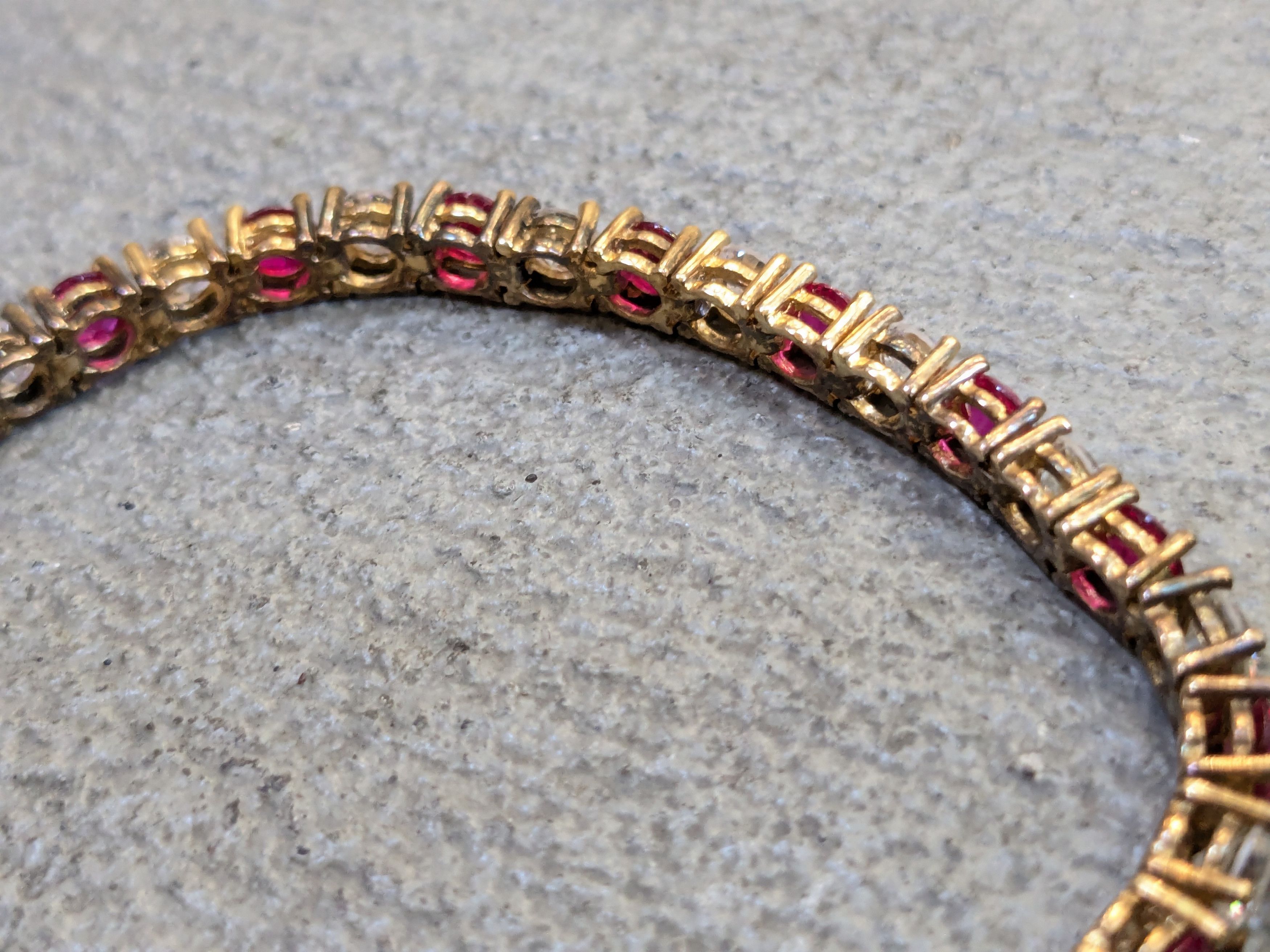 Jewelry Vintage Sterling Silver Bracelet 7.5" Red Ruby CZ Round Gold Size ONE SIZE - 4 Thumbnail