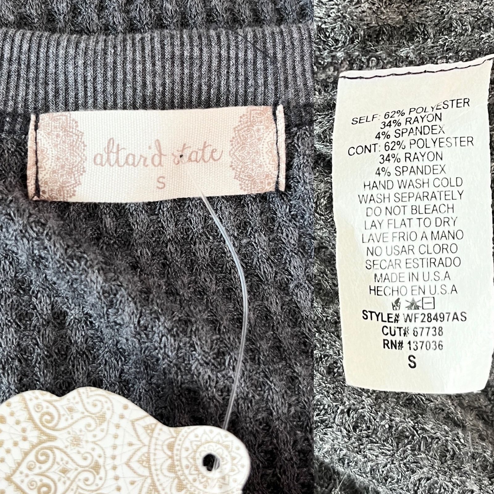 Other Altar'd State Thermal Top Charcoal Gray Waffle Small New Size S / US 4 / IT 40 - 4 Thumbnail