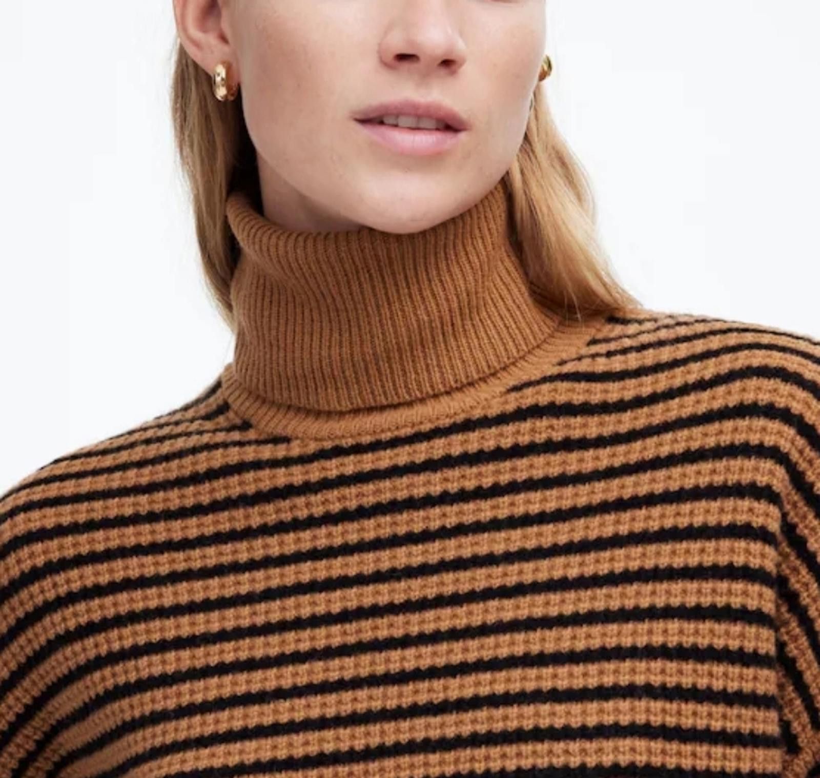Madewell Madewell Wool Waffle-Knit Turtleneck in Stripe Size XS / US 0-2 / IT 36-38 - 4 Thumbnail