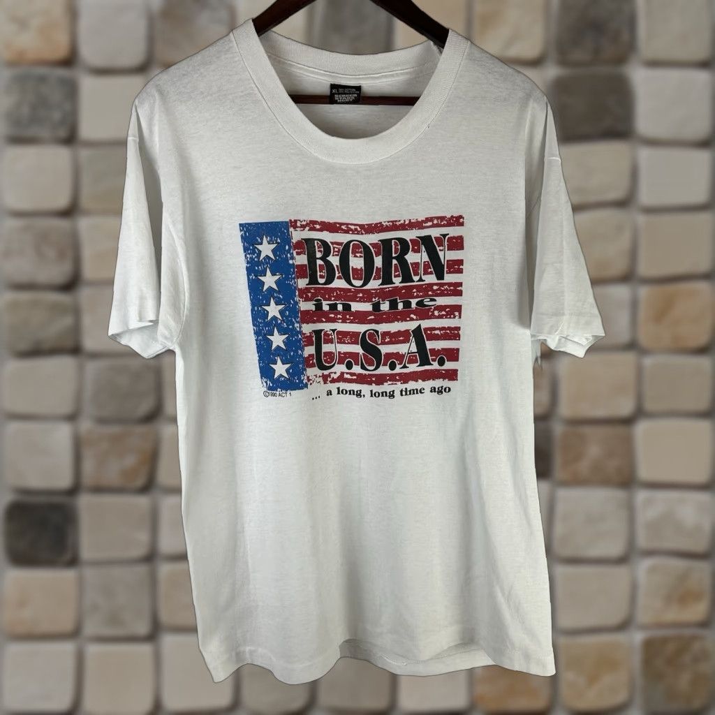 Vintage VINTAGE Born In The USA Shirt XL Adult White Short Sleeve Flag 90s Screen Stars Best T-Shirt Mens Size US XL / EU 56 / 4 - 1 Thumbnail