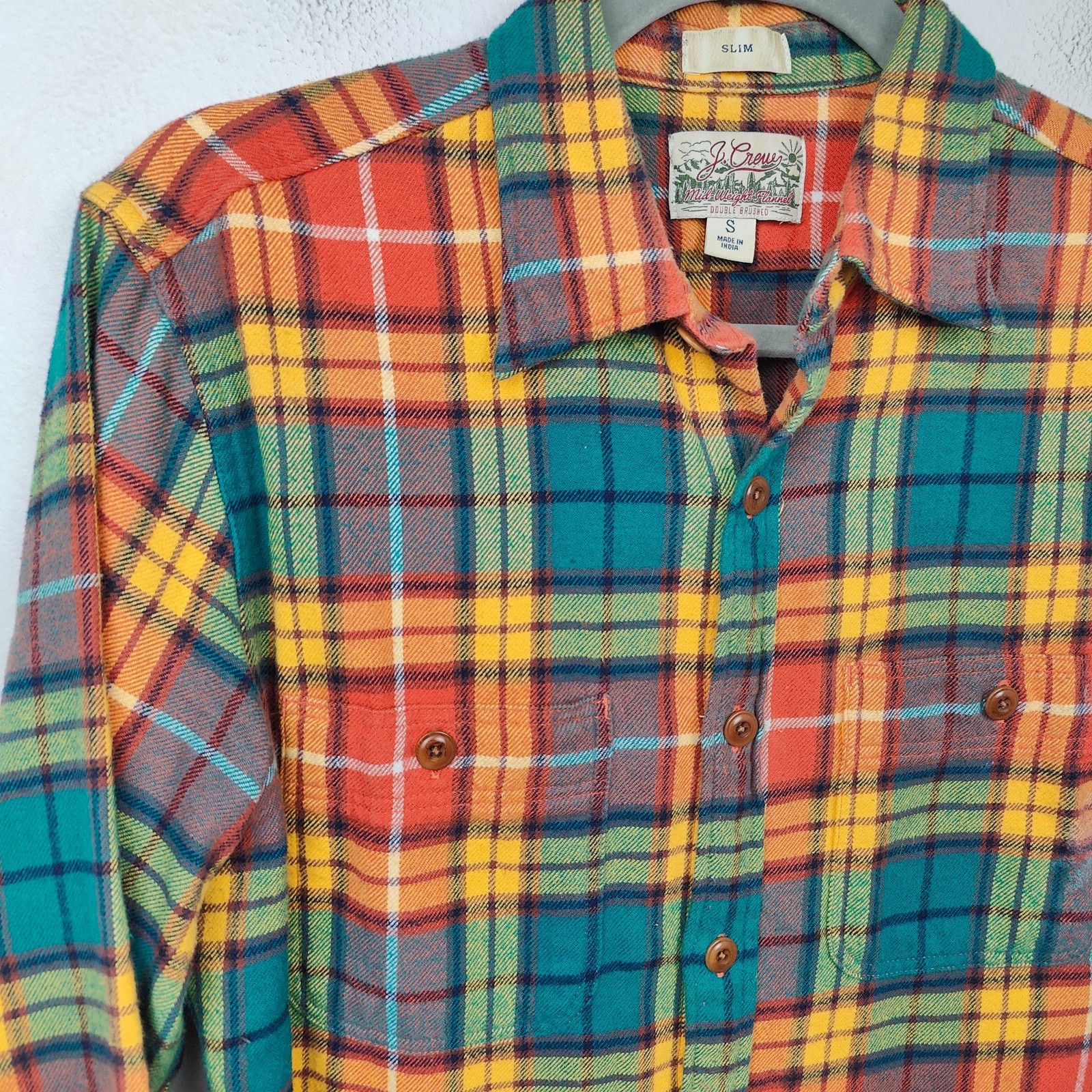 J.Crew J Crew Mid Weight Flannel Shirt Small Slim Fit Orange Green Size US S / EU 44-46 / 1 - 2 Thumbnail