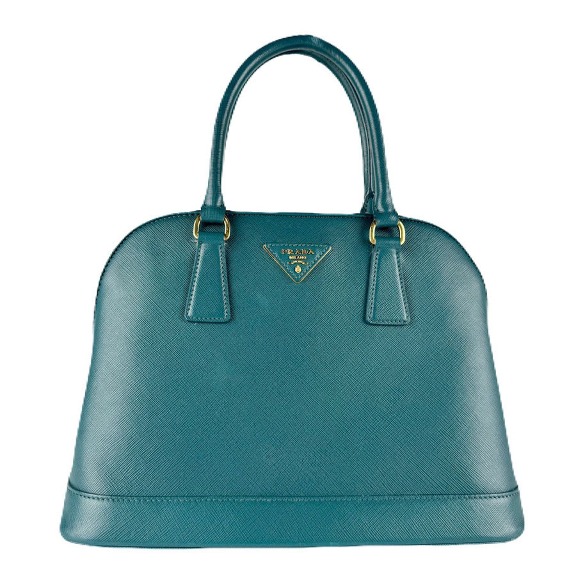 Prada Handbag Shoulder Bag Leather Dark Blue Green Gold Women's z8687