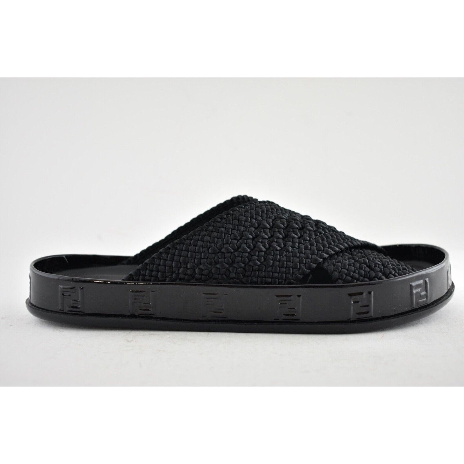 Fendi Fendi Black Criss Cross Woven Logo Mule Slide Slip On Flat Size US 6.5 / IT 36.5 - 3 Thumbnail