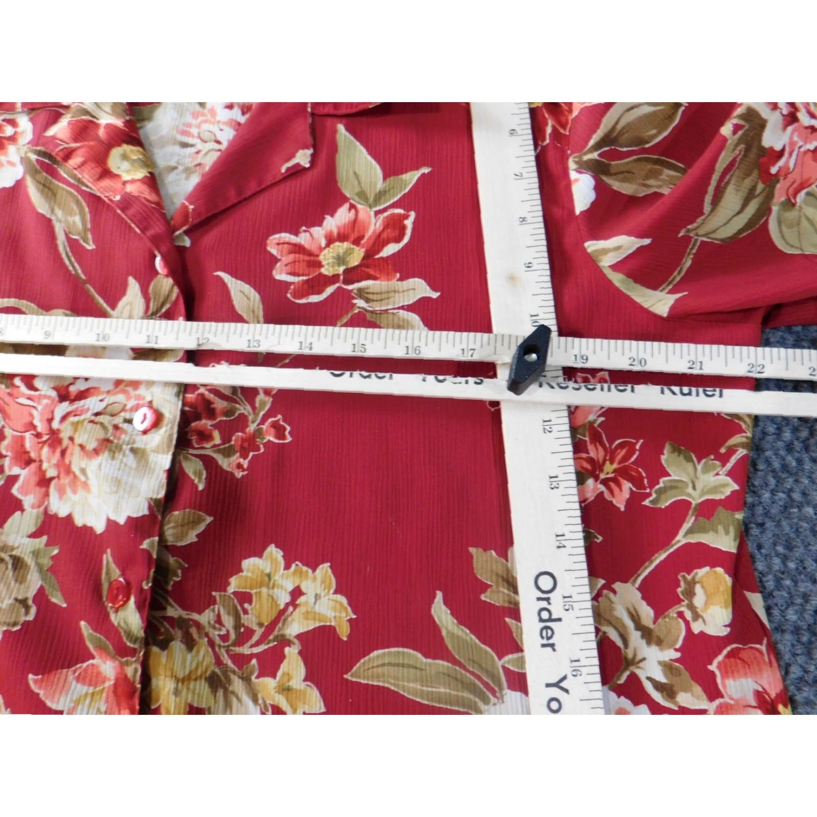 Vintage Alfred Dunner Womens Button-Up Blouse 14 Red Floral Collared Short Sleeve Casual Size XL / US 12-14 / IT 48-50 - 6 Thumbnail