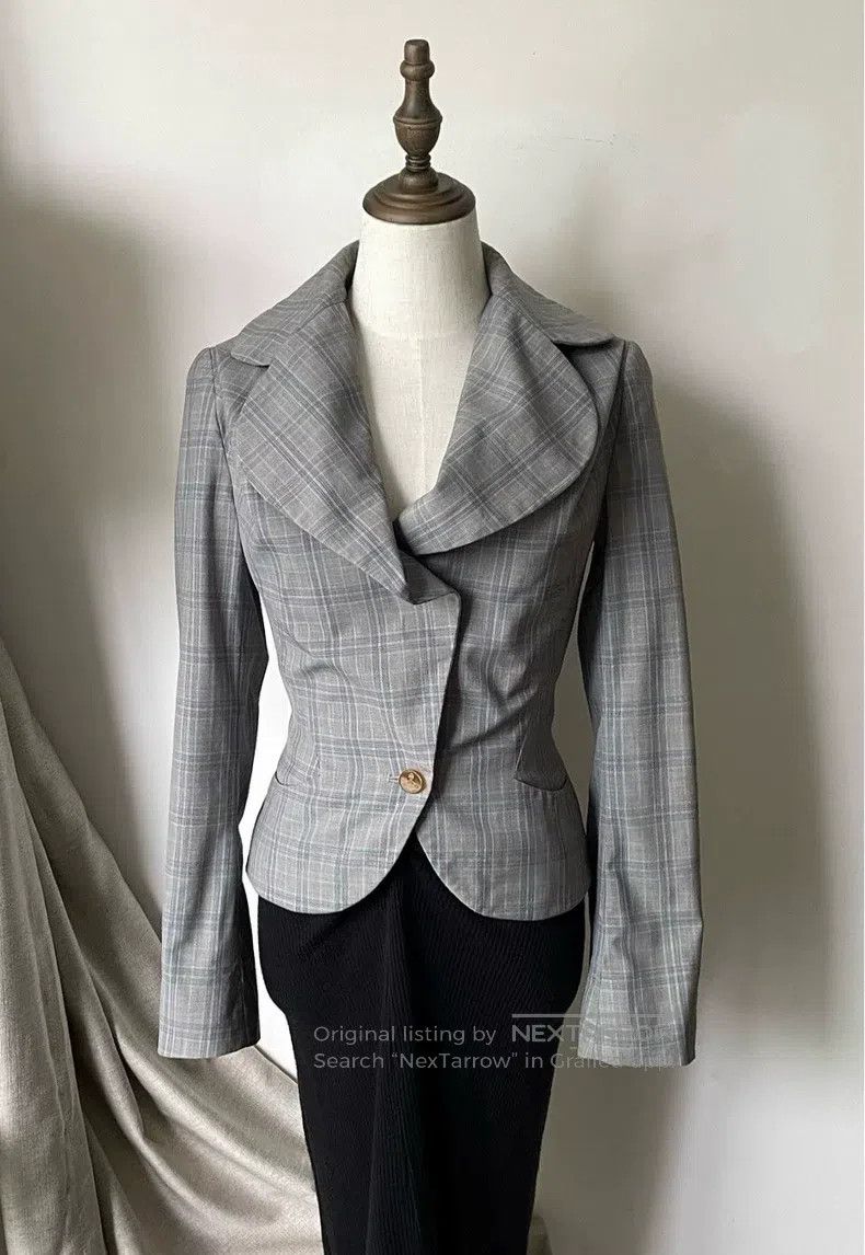 Vivienne Westwood Vivienne Westwood Gray plaid heart-shaped collar blazer Size S / US 4 / IT 40 - 1 Thumbnail