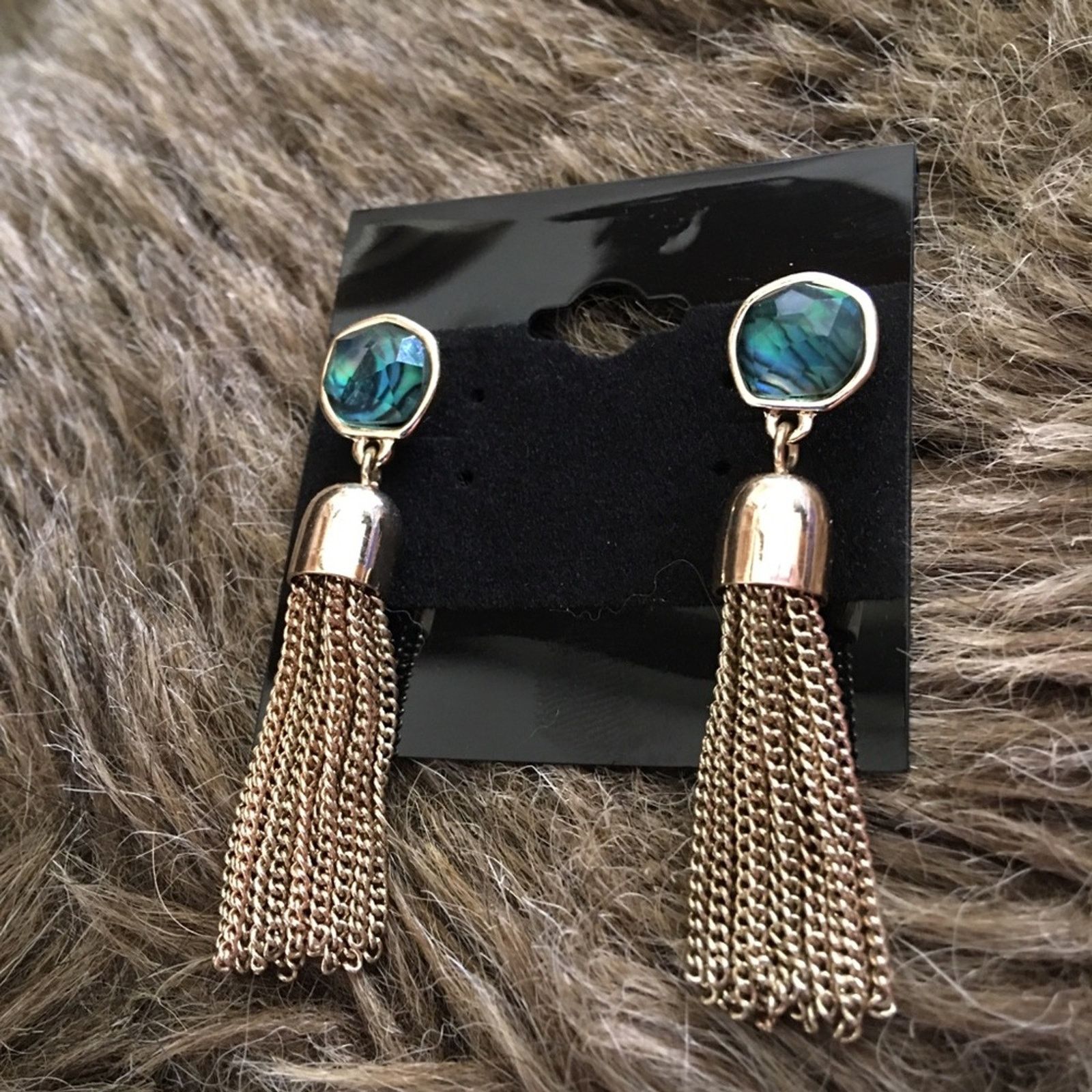 Vintage Vintage faux abalone gold chain tassel earrings Size ONE SIZE - 2 Thumbnail