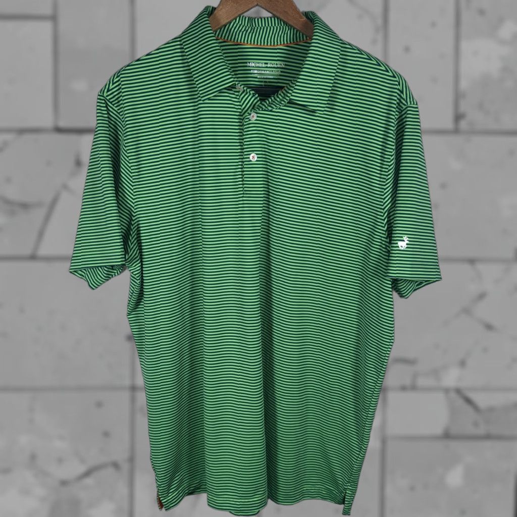 Vintage VINTAGE Michel Rouen Performance Polo Green Striped Polo Shirt Mens Size L Size US L / EU 52-54 / 3 - 1 Thumbnail