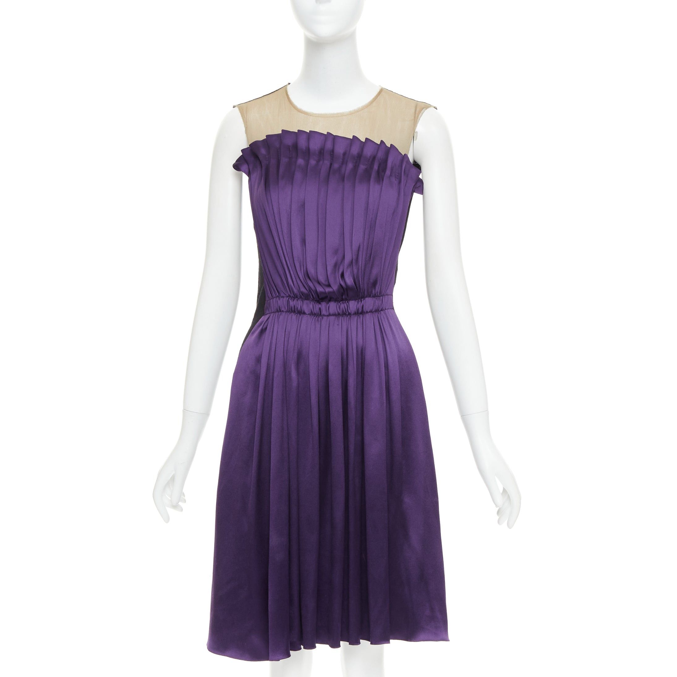Lanvin LANVIN 2006 Runway purple nude silk gathered panelled cocktail dress FR36 S Size S / US 4 / IT 40 - 1 Thumbnail