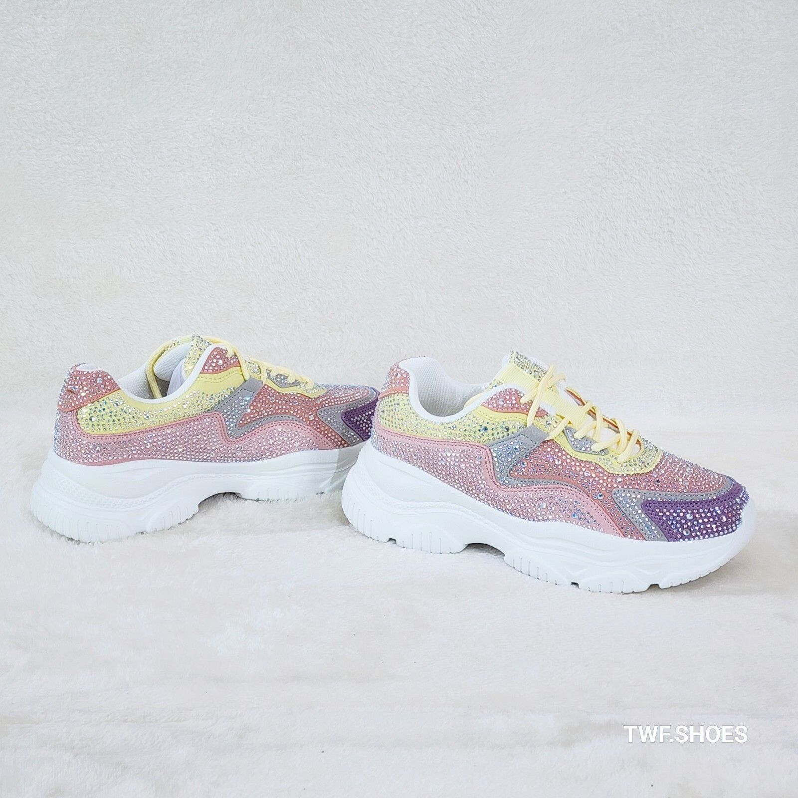 Other Softy Cush Multi Color Pastel Rhinestone Platform Sneakers ( Size US 5 / IT 35 - 2 Thumbnail