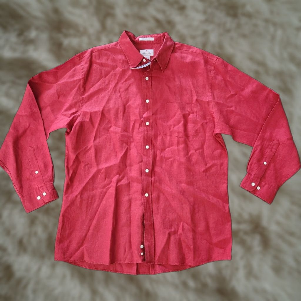 Vintage Allen Solly Platinum Linen Shirt Button-Up Long Sleeve Red Size L Men Casual Shirt Size US L / EU 52-54 / 3 - 1 Thumbnail